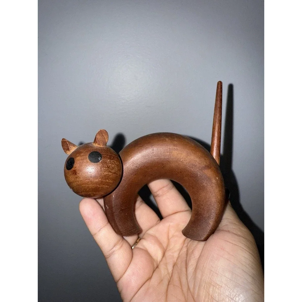 Vintage MCM Teak‎ Wood Cat Figurine H&F Mid Century Modern Denmark Kay Bojesen
